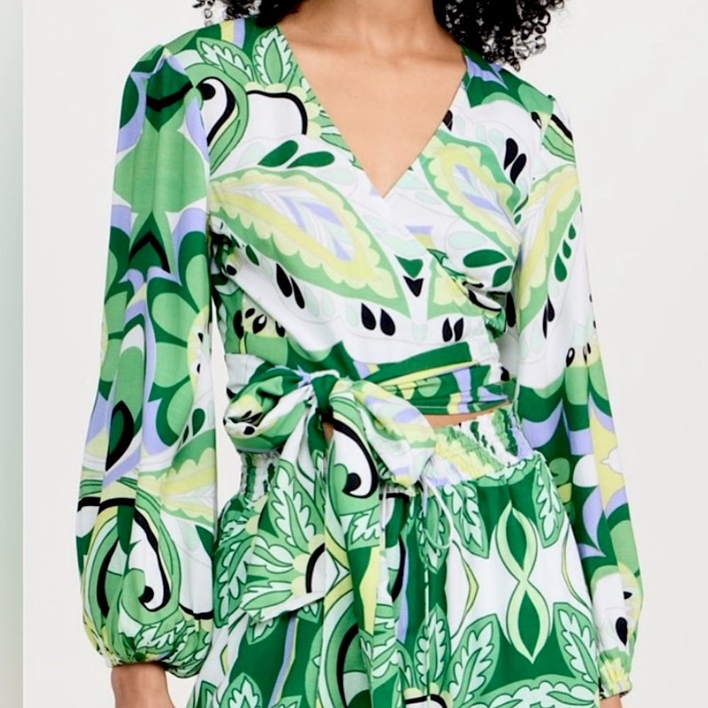 Ciao Lucia Paisley Long Sleeve Wrap Top, NEW